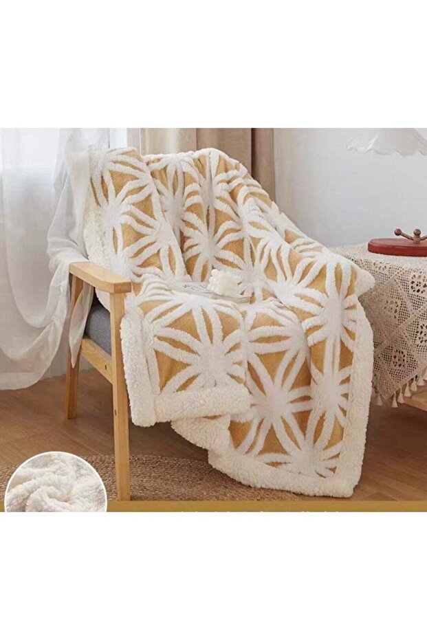 Embossed Geometric Design New Collection Warm 200 x 230Cm Yellow Blanket