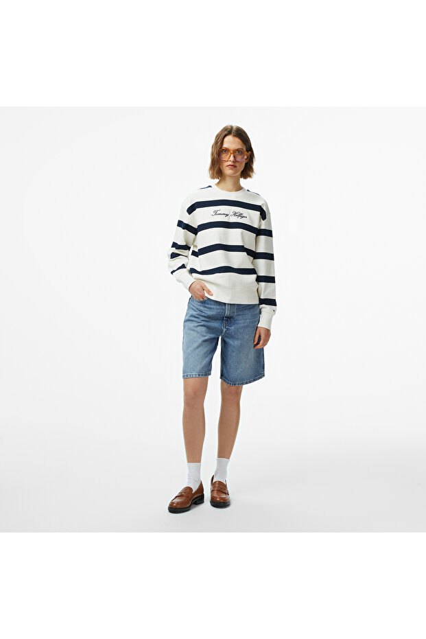 Script Regular Pique Kadın Beyaz Sweatshirt - 3