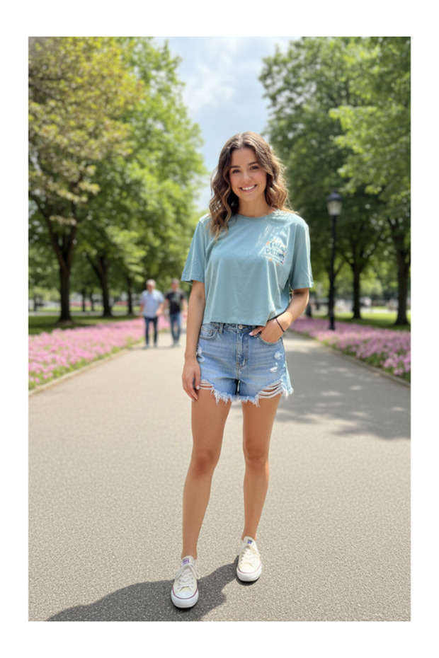 Zero Neckline Printed Crop Tshirt - 2