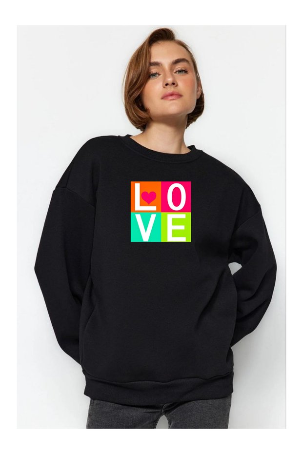 Love Printed 3 Thread Crew Neck Sweatshirt