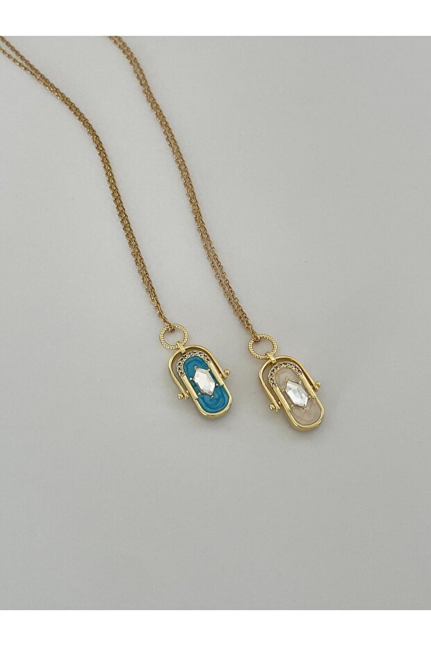 Çelik Bej Ayna Kolye - 2