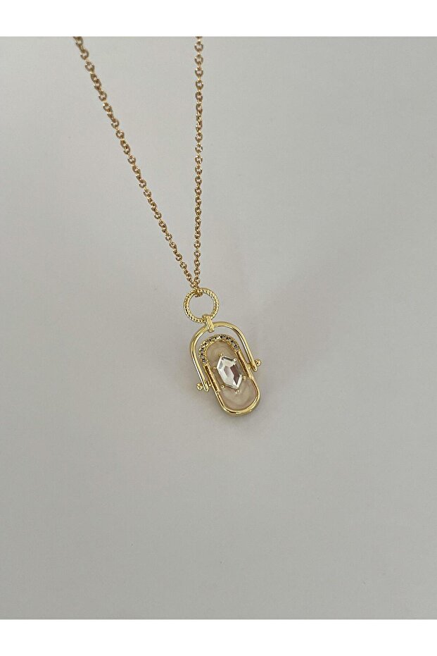 Çelik Bej Ayna Kolye - 1