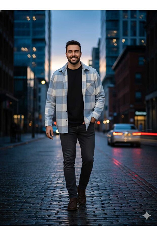 Single Pocket Detailed Plaid Textured Cashmere Cotton Button-Down Collar Winter Lumberjack Shirt