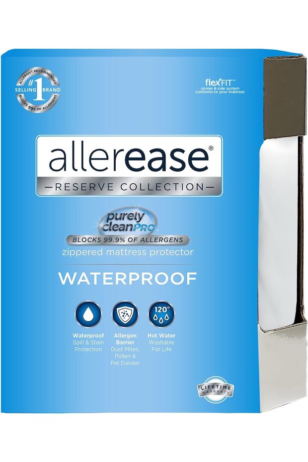 AllerEase Zippered Mattress Protector - Hypoallergenic, Waterproof, Polyester, White - 1