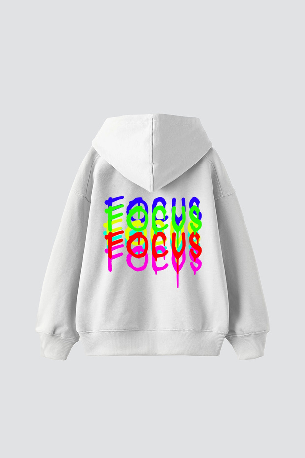 Focus Printed Oversized Unisex White Hoodie