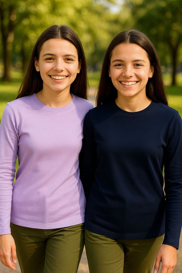 Unisex Girls and Boys Crew Neck Long Sleeve 2-Piece Set Badi T-Shirt Lila Dark Blue