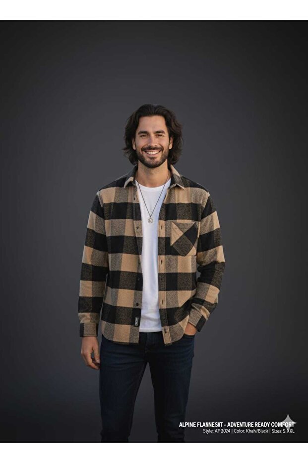 Single Pocket Detailed Plaid Textured Cashmere Cotton Button-Down Collar Winter Lumberjack Shirt