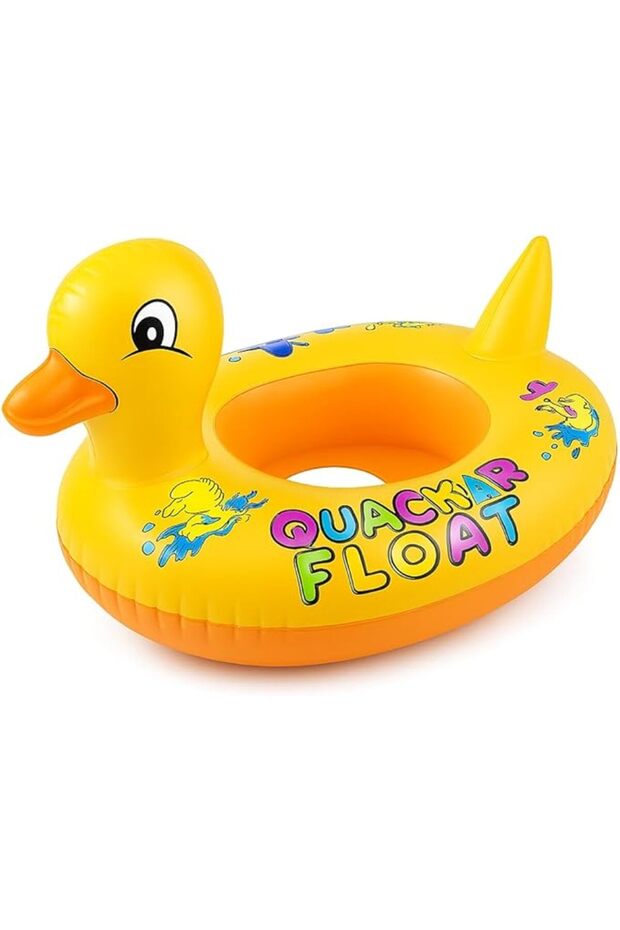 Inflatable Baby Pool Duck Float with Double Handle and Waist Support - - 1