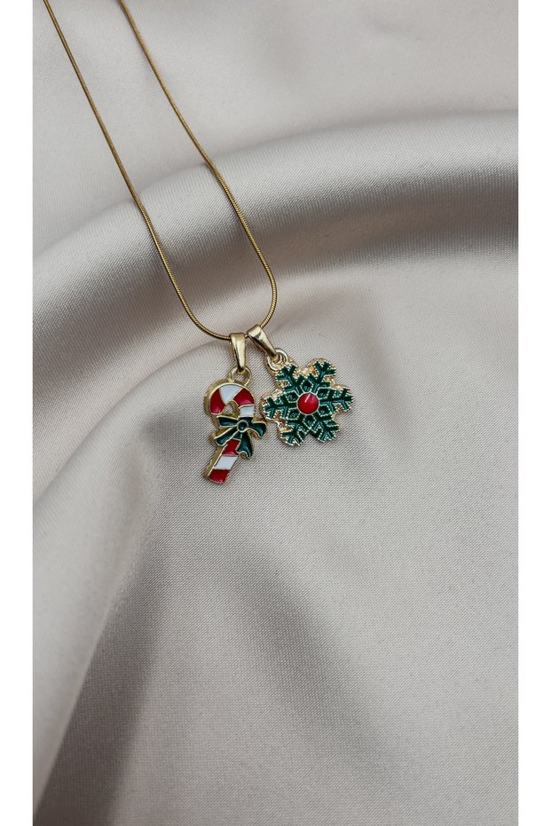 New Year Candy and Snowflake Charm Non-Tarnish Gold Color Steel Necklace - Women's Jewelry