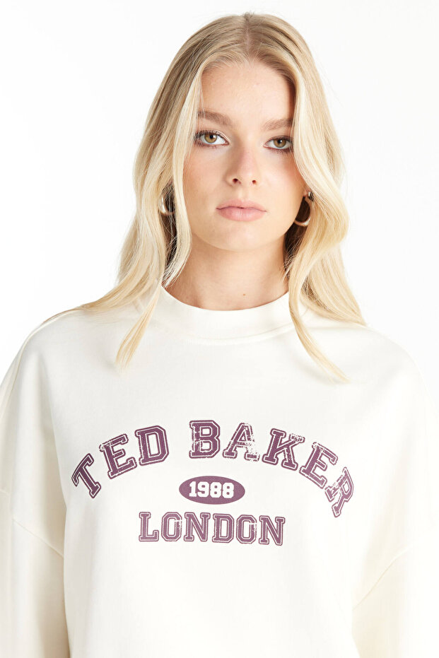 EKRU KOLEJ BASKILI SWEATSHİRT - 5