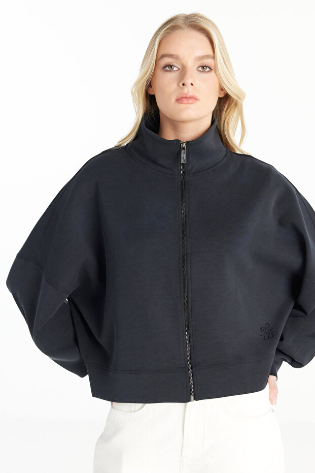 SİYAH FERMUARLI DÖKÜMLÜ SWEATSHİRT - 3