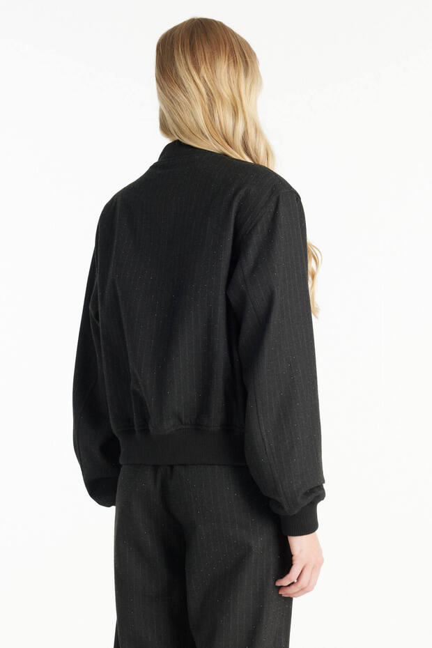 ANTRASİT TAŞLI KAŞE BOMBER CEKET - 5