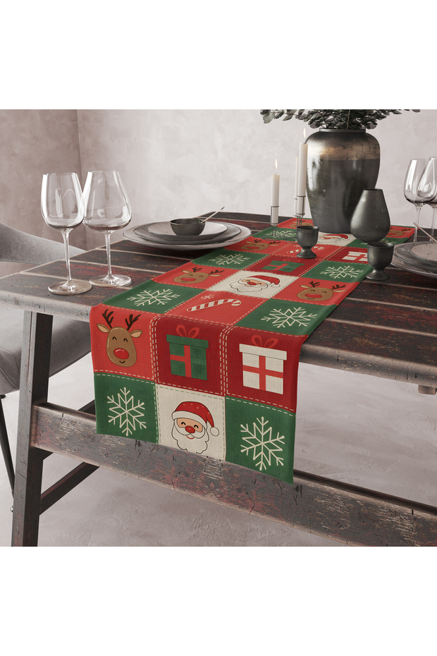 Square Motif Christmas Table Runner 40X150