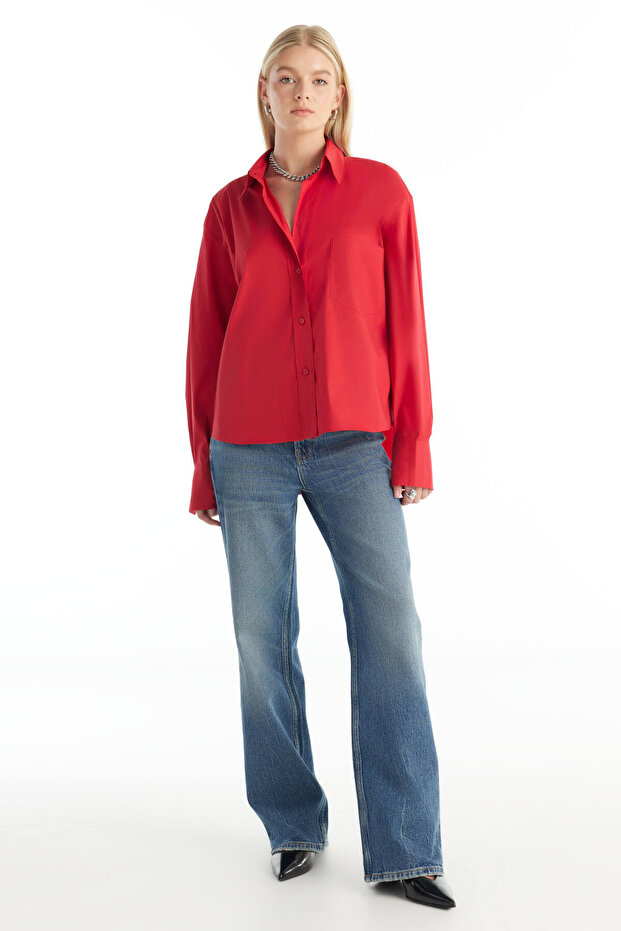 KIRMIZI KUTU FORM POPLİN GÖMLEK - 4