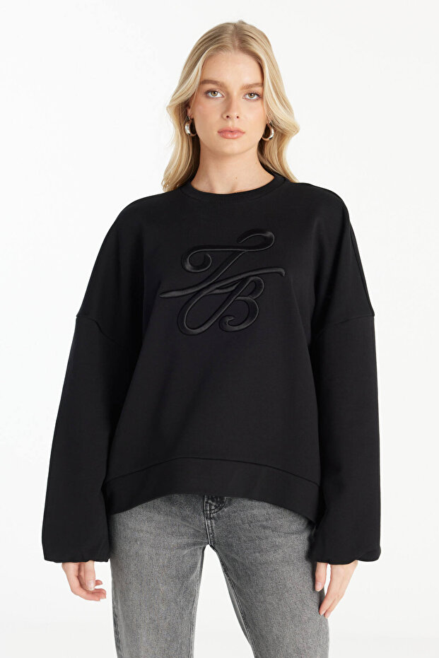 SİYAH SARGI NAKIŞLI SWEATSHİRT - 1