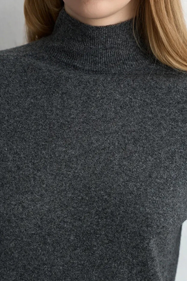 Yünlü Triko Bluz - Antrasit - 6