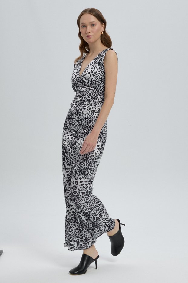 Black and White Elara Satin Dress with Back Detail