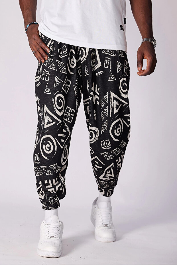 بنطلون شالوار منقوش بخصر مطاطي - 1