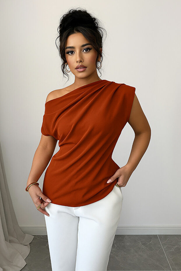 Tile Women's One Shoulder Detail Scuba Crepe Fabric Blouse