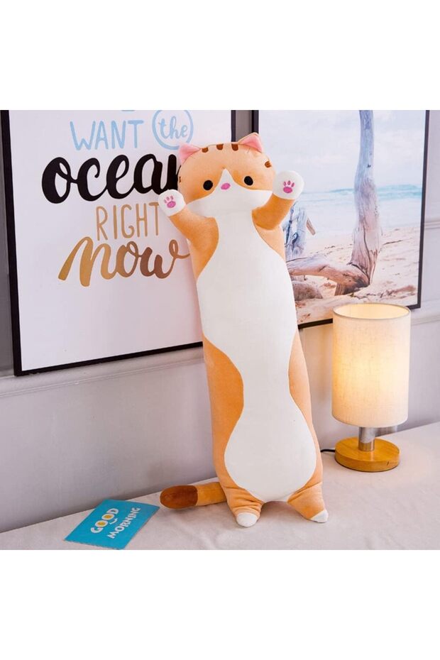 Lovely Plush Cat Doll Cute Cartoon Soft Stuffed Kitten Pillow Long Sleeping Pillow Doll 50cm