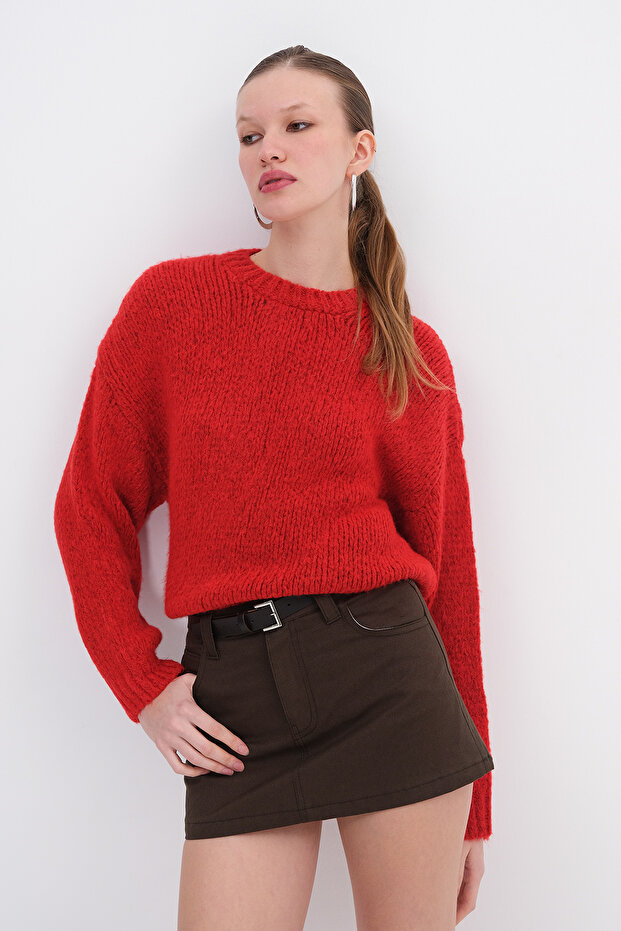 Bisiklet Yaka Basic Triko Kazak K251091 - 1