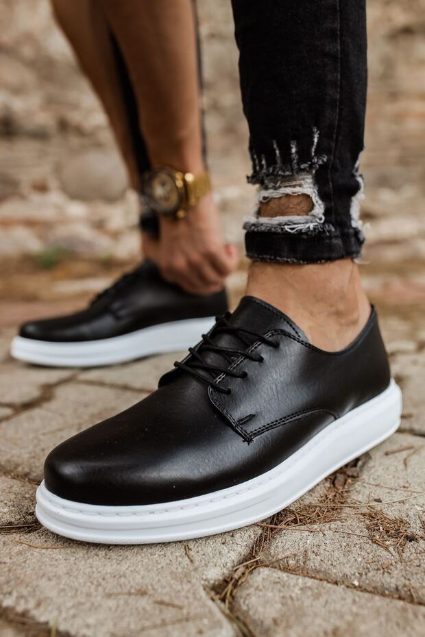 Yg003 Pelle Classica Men's Casual Lace-Up Leather Classic Shoes Cbt - Black