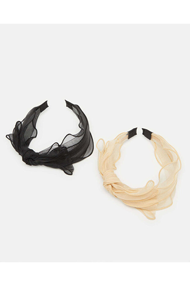Women Black And Beige Textured Headband Set (2 Piece)