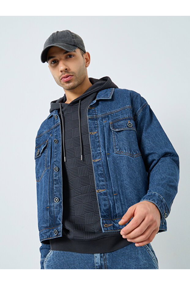 جاكيت جينز رجالي أزرق داكن بأزرار - 1