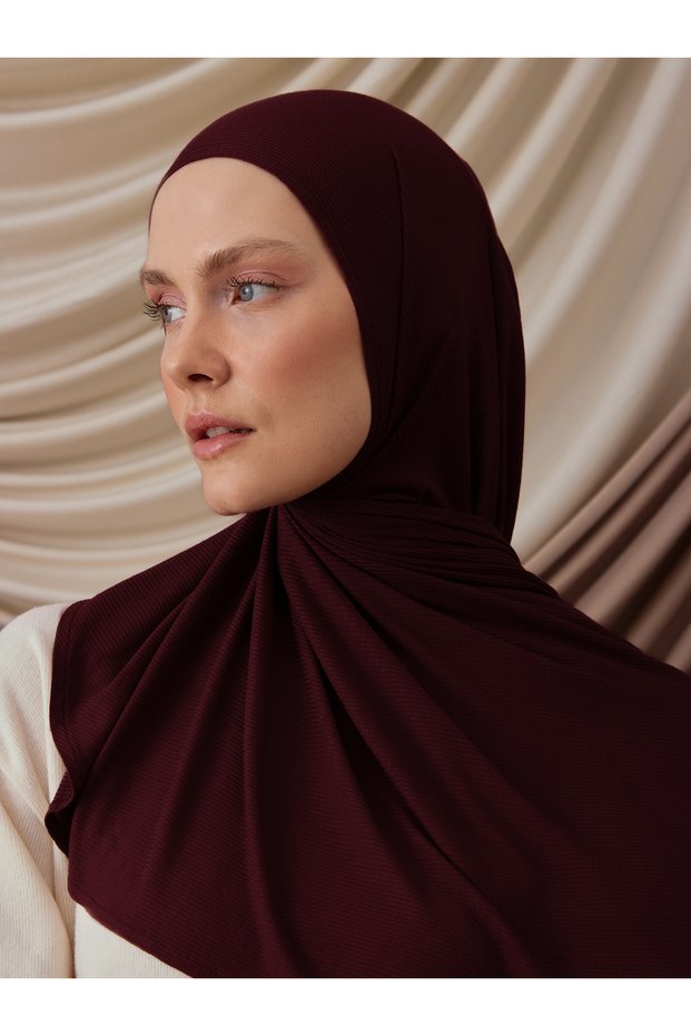 Practical Bamboo Corded Fabric Shawl | Color: Dark Cherry | Size: Adult | Jaw Stitched | Instant Hijab