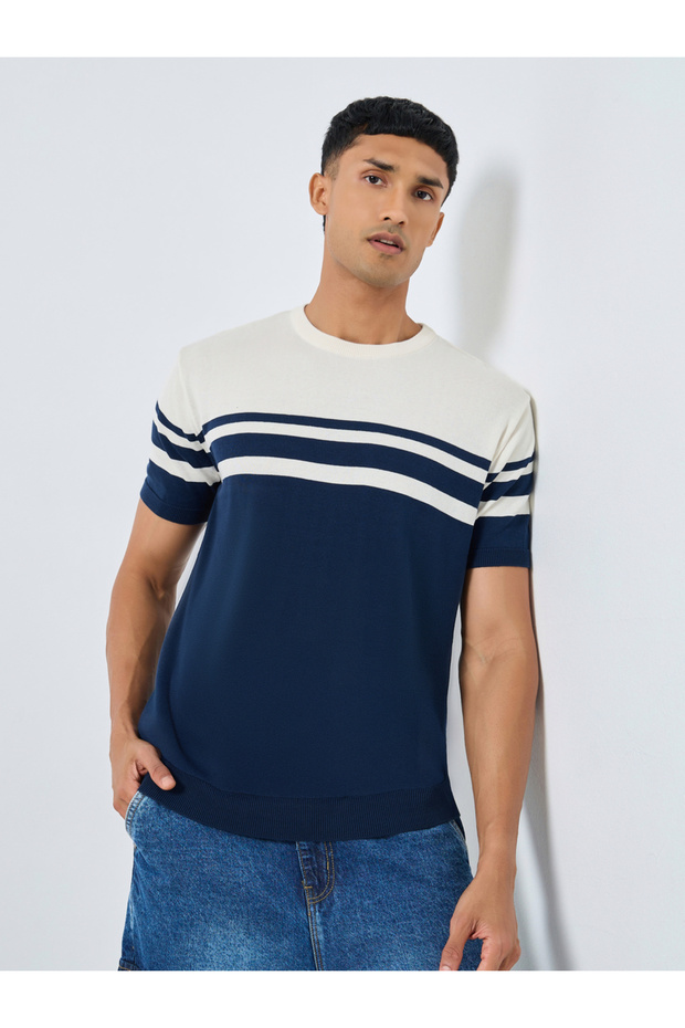 Boxy Fit Flat Knit Striped T-Shirt