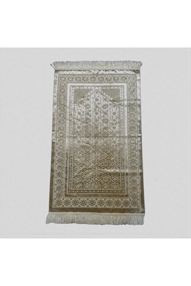 Velvet Islamic Prayer Mat – Beige Floral Elegance