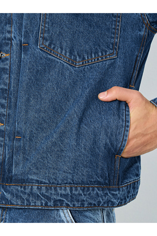 جاكيت جينز رجالي أزرق داكن بأزرار - 4