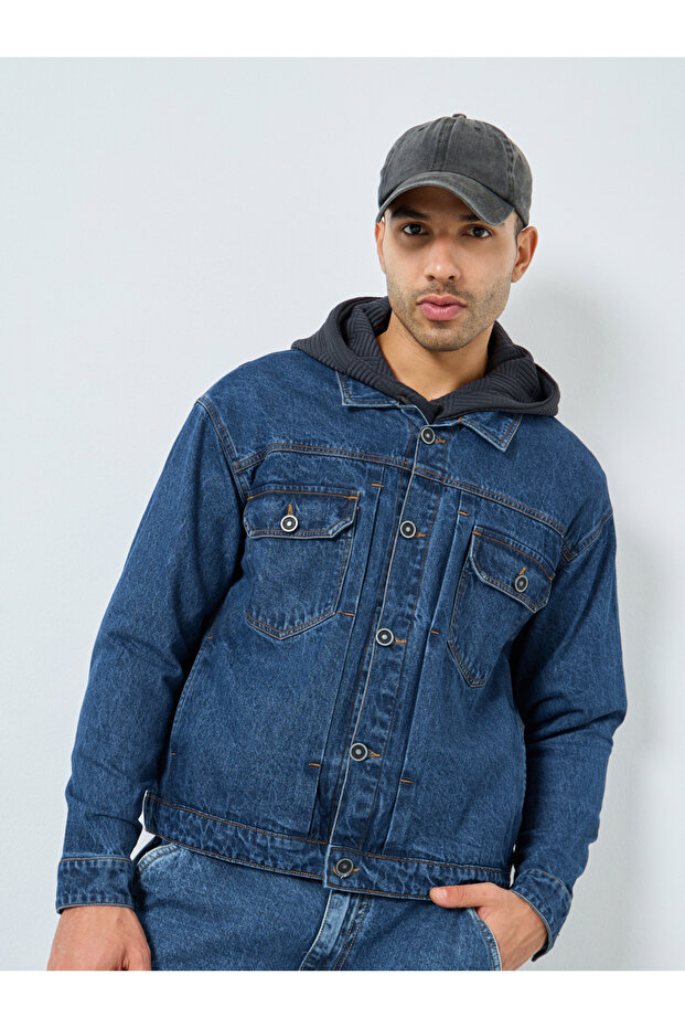 جاكيت جينز رجالي أزرق داكن بأزرار - 3