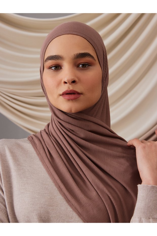 Small Bamboo Corded Fabric Shawl | Color: Dusty Rose | Size: 150X50Cm | Hijab