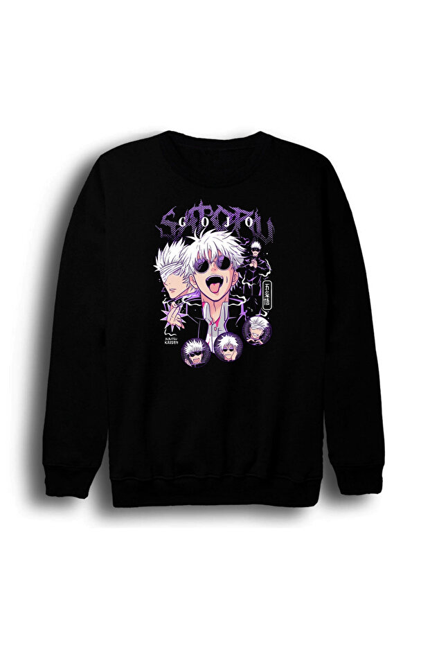 Jujutsu Kaisen Satoru Gojo Anime Printed Unisex 100% Cotton Black Crew Neck Sweatshirt