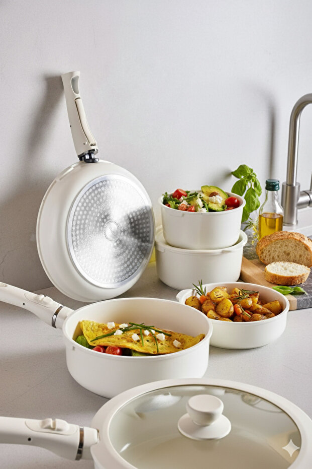 طقم أواني طهي ومقالي مكون من 15 قطعة مع مقابض قابلة للفصل وتقنية الحث المغناطيسي - 4