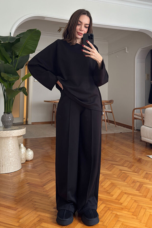 Collar Detail Modal Suit - Black