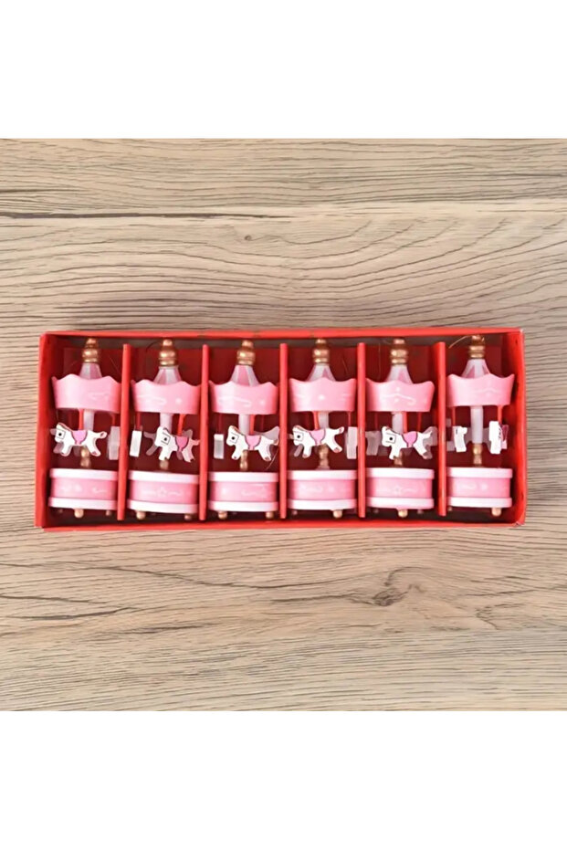 Wooden Carousel Christmas Tree Ornament Gift Pack of 6