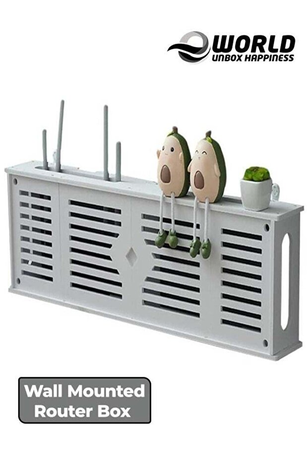 رف جهاز توجيه مثبت على الحائط مع صندوق حماية لوحة التوصيل، أبيض - 1