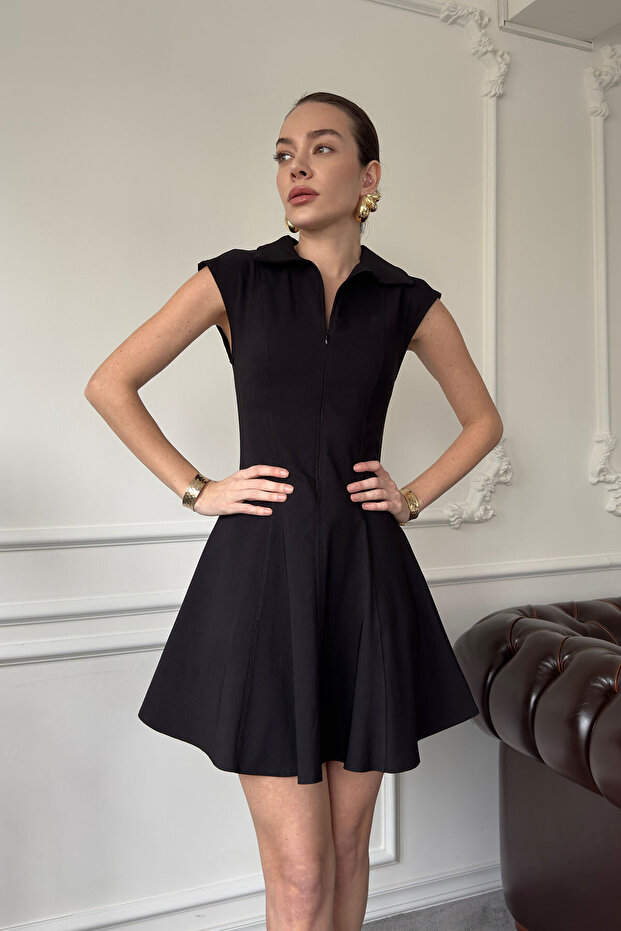 Mini rochie cu mâneci zero - NEGRU - 5