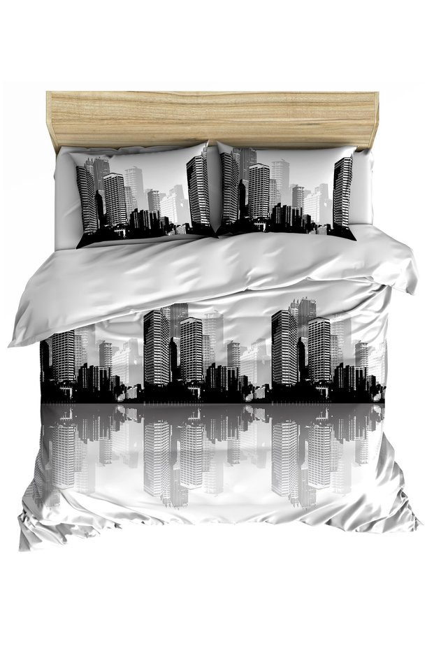 Makiteks 100% Cotton City Themed City 200X220+2*(50X70) Double Duvet Cover and Pillowcase