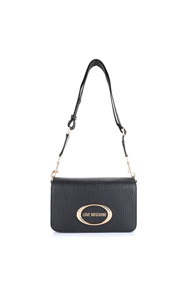 Women's Metal Logo Zipper Closure Leather Short Handle Black Shoulder Bag