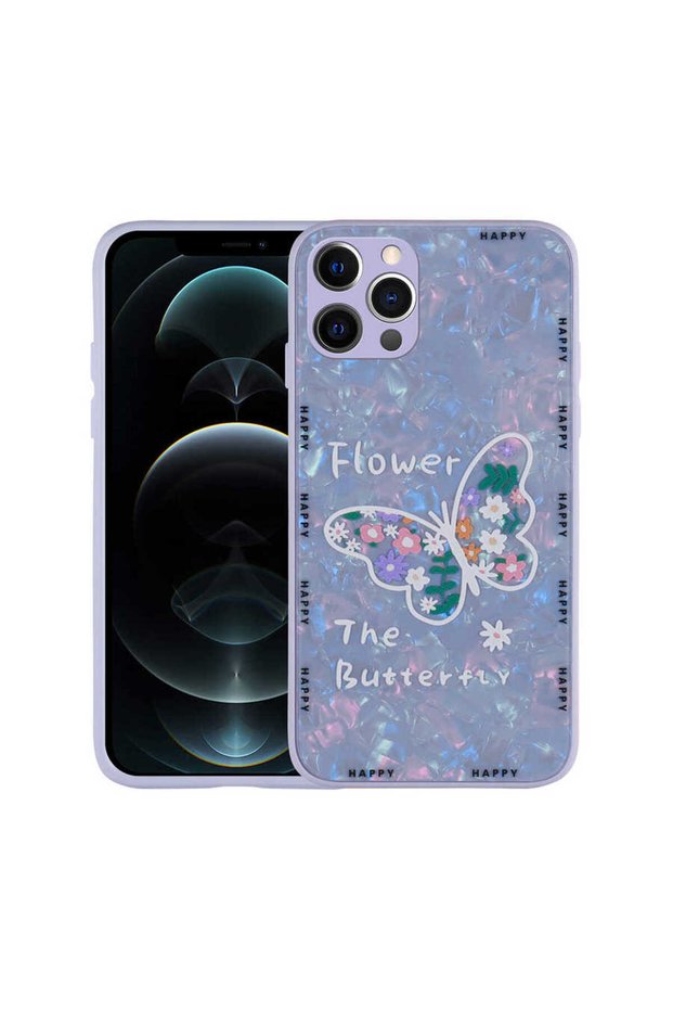 iPhone 13 Pro Compatible Patterned Hard Silicone Senk Mumila Case-Lilac Flower