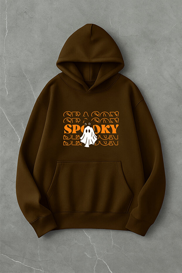 قصة فضفاضة سويت شيرت مطبوع عليه Spooky Front للجنسين بغطاء رأس