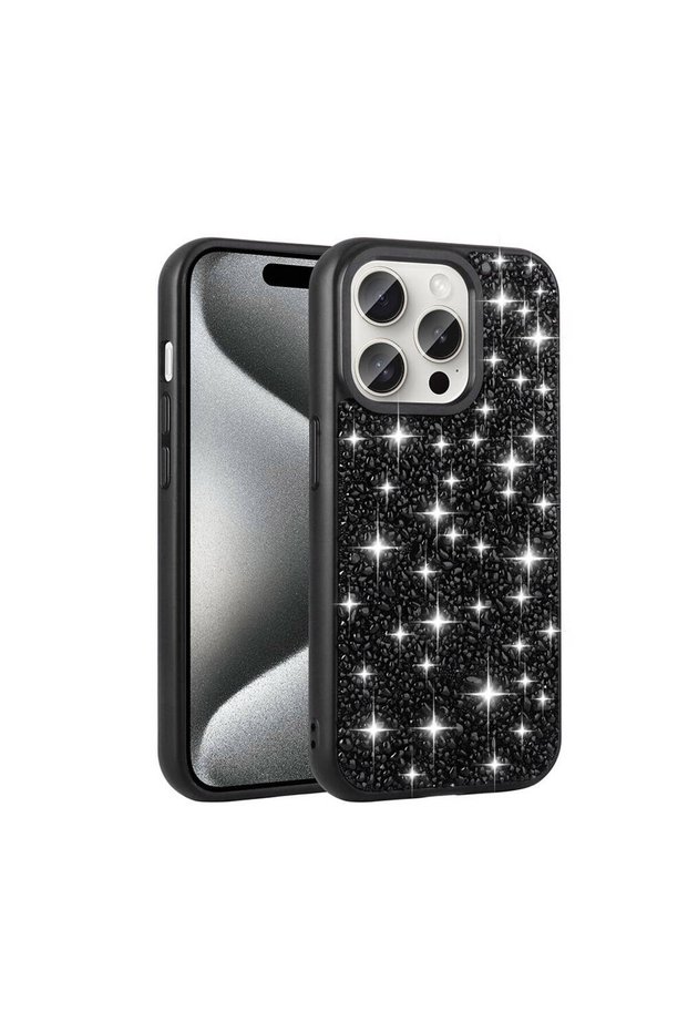 iPhone 15 Pro Case Shiny Stone Design Senk Linea Cover - Black
