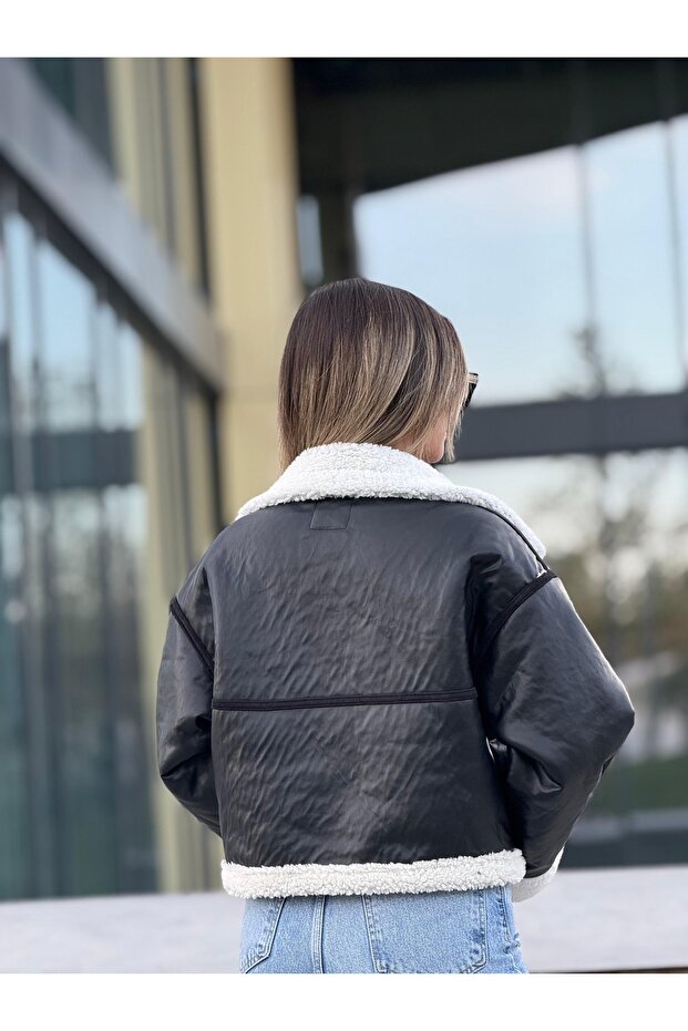 معطف من الجلد المبطن بالفرو من الداخل - 6