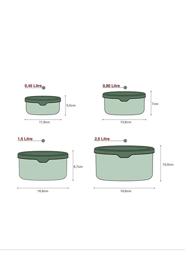 Storage Container Round Set of 8 with Soft Lid Green Food Freezer Food Container - 4