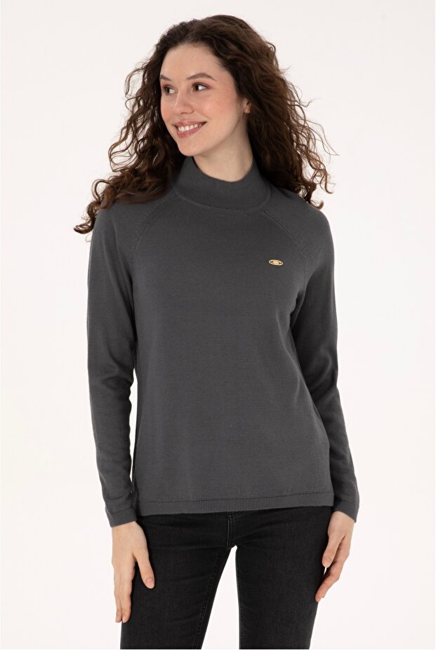 Pulover de damă antracit basic - 1