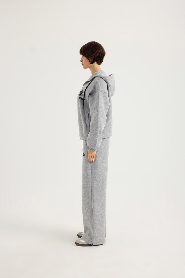 Hooded Tracksuit Set with Assertive Print and Zipper Detail - 2