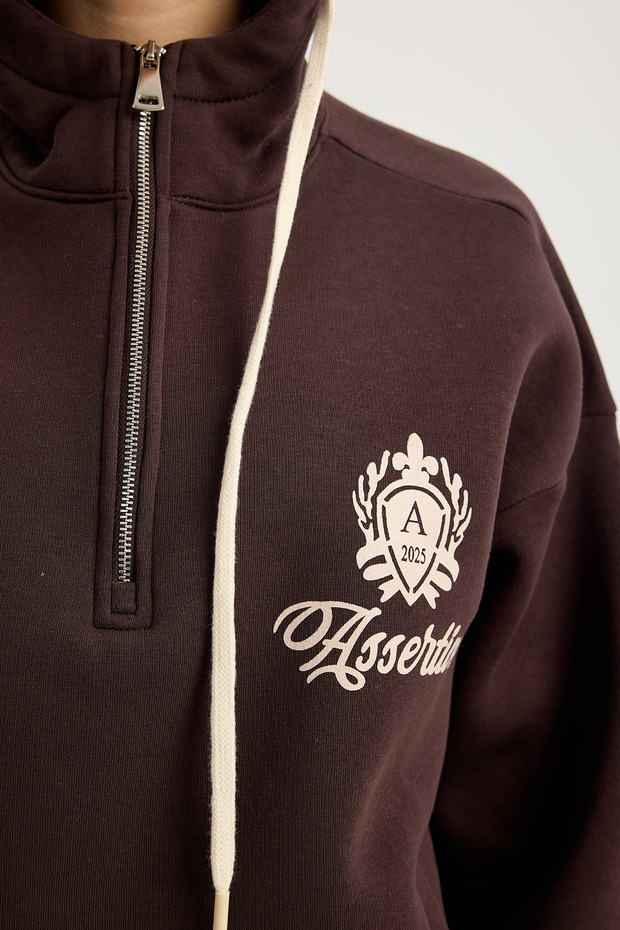 Hooded Tracksuit Set with Assertive Print and Zipper Detail - 7